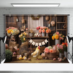 Lofaris Lovely Hen Hay Eggs Fresh Floral Easter Backdrop