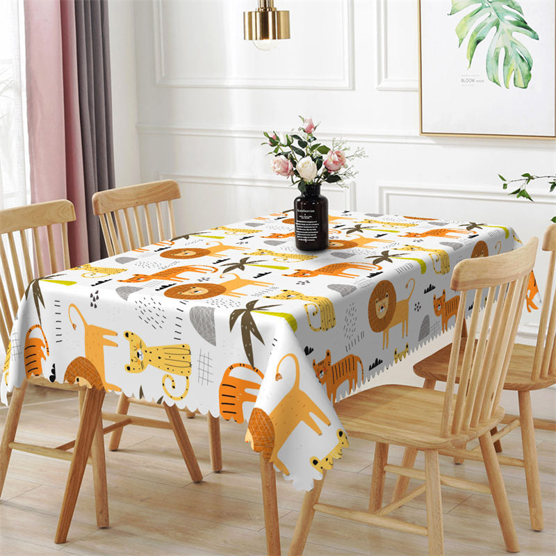 Lofaris Lovely Lion Cheetah Coconut Palm Patterns Tablecloth