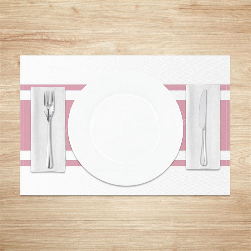 Lofaris Lovely Pink White Lines Rectangle Set Of 4 Placemats