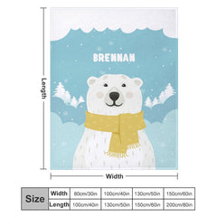 Lofaris Lovely Polar Bear Snow Scene Blue Custom Name Blanket