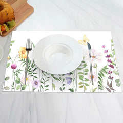 Lofaris Lovely Purple Yellow Flowers Leaf Set Of 4 Placemats