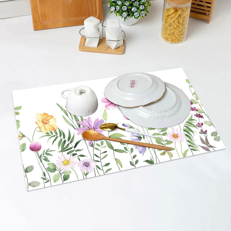 Lofaris Lovely Purple Yellow Flowers Leaf Set Of 4 Placemats