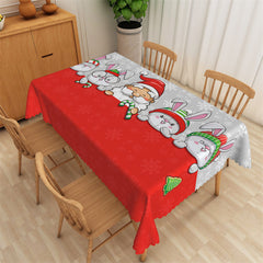 Lofaris Lovely Rabbits Santa Red And Grey Christmas Tablecloth