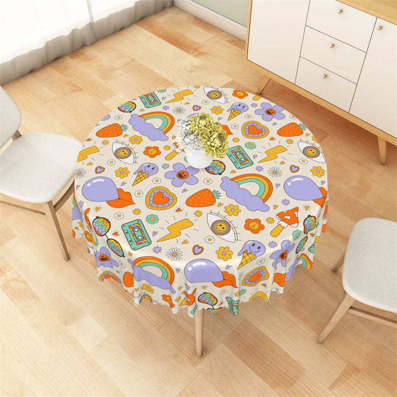 Lofaris Lovely Rainbow Colorful Design Round Tablecloth