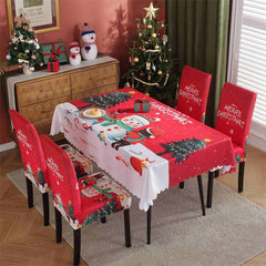 Lofaris Lovely Snowman Merry Christmas Red Table Cloth Set