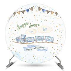 Lofaris Lovely Train Dots Round Happy 2nd Birthday Backdrop