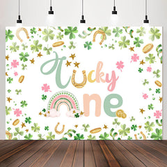 Lofaris Lucky One Floral Clover Pink 1st Birthday Backdrop