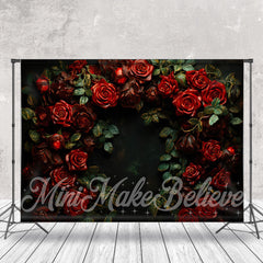 Lofaris Luxurious Dark Red Rose Green Leaves Floral Backdrop