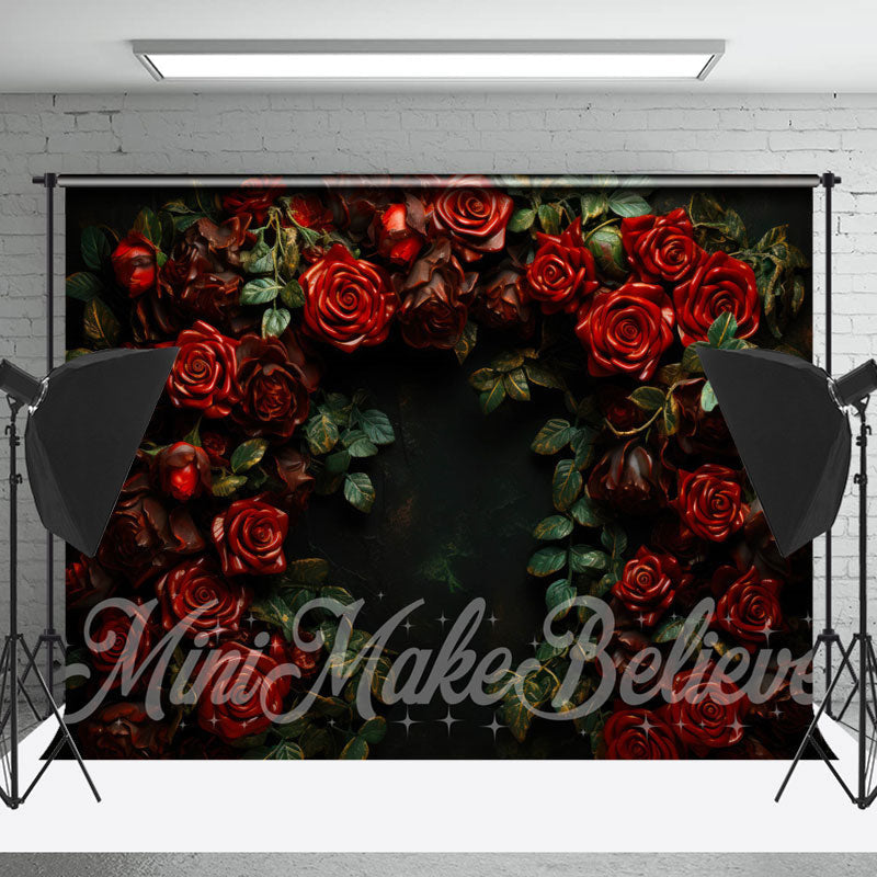 Lofaris Luxurious Dark Red Rose Green Leaves Floral Backdrop