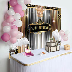 Lofaris Luxurious Gold Silver Line Feather Birthday Backdrop