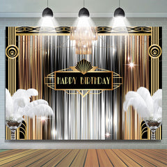 Lofaris Luxurious Gold Silver Line Feather Birthday Backdrop