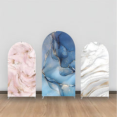 Lofaris Luxury Blue Pink White Gold Marble Arch Backdrop Kit