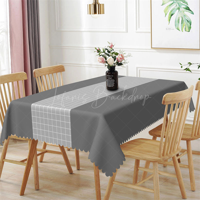 Lofaris Luxury Dark Grey Checkered Line Rectangle Tablecloth