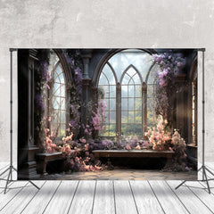 Lofaris Luxury Dark Grey Purple Floral Window Photo Backdrop