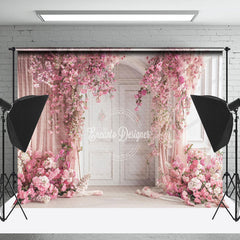 Lofaris Luxury Door Pink Curtain Floral Wedding Backdrop