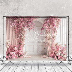 Lofaris Luxury Door Pink Curtain Floral Wedding Backdrop