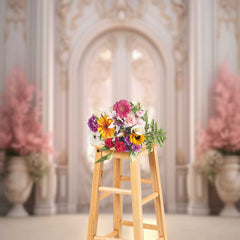 Lofaris Luxury Elegant White Door Pink Flower Photo Backdrop