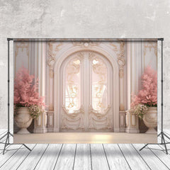 Lofaris Luxury Elegant White Door Pink Flower Photo Backdrop