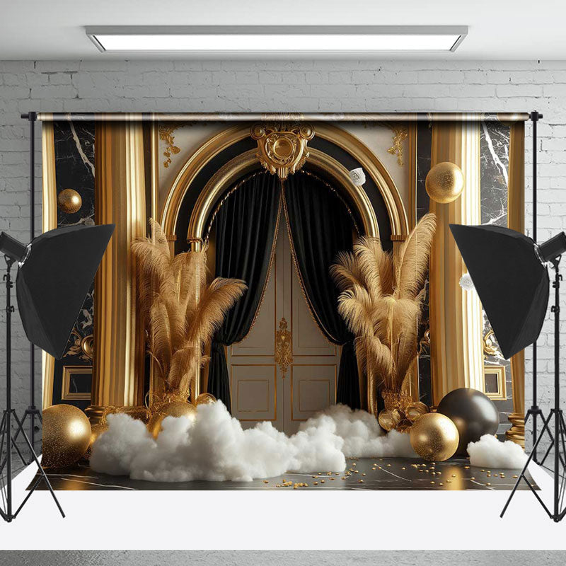 Lofaris Luxury Gilt Arch Door Pillar Feather Photo Backdrop