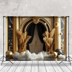 Lofaris Luxury Gilt Arch Door Pillar Feather Photo Backdrop