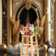 Lofaris Luxury Gilt Arch Door Pillar Feather Photo Backdrop