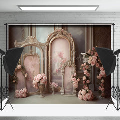 Lofaris Luxury Royal Mirror Pink Rose Retro Wall Backdrop