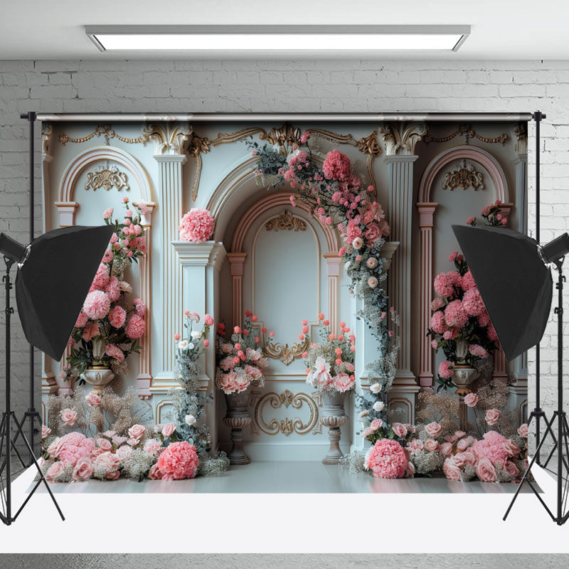 Lofaris Luxury Vintage White Pink Floral Wedding Backdrop