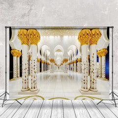 Lofaris Luxury White Gold Palace Corridor Photo Backdrop