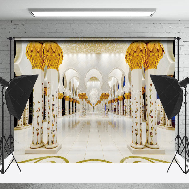 Lofaris Luxury White Gold Palace Corridor Photo Backdrop