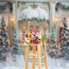 Lofaris Luxury White Gold Room Snow Christmas Photo Backdrop