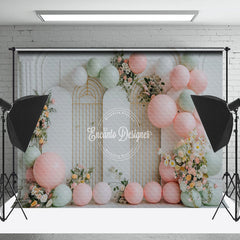 Lofaris Luxury White Wall Balloon Floral Cake Smash Backdrop