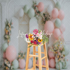 Lofaris Luxury White Wall Balloon Floral Cake Smash Backdrop