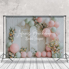 Lofaris Luxury White Wall Balloon Floral Cake Smash Backdrop