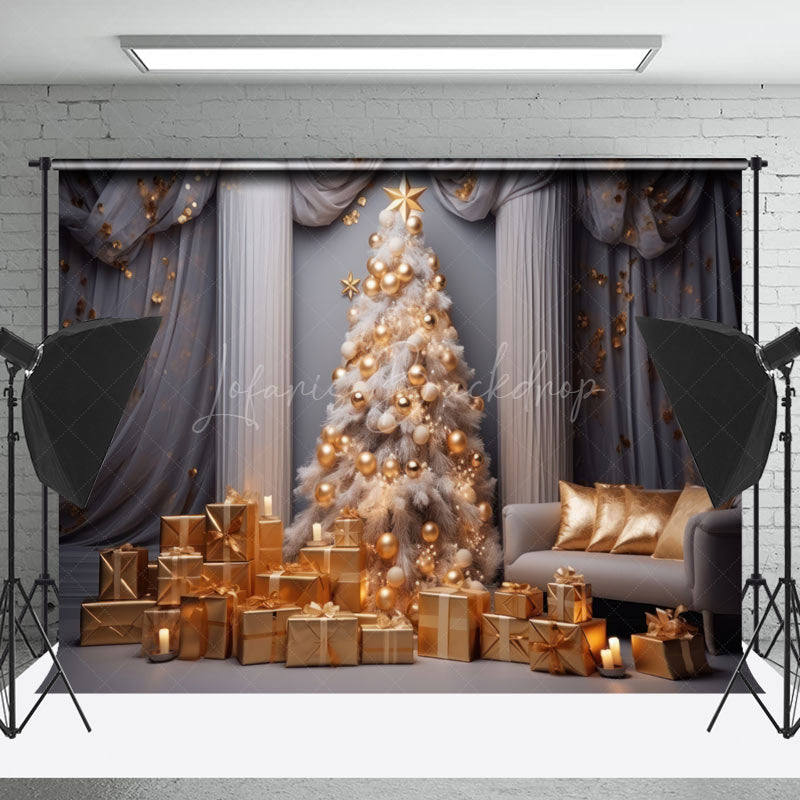 Lofaris Luxury White Wall Curtain Trees Christmas Backdrop