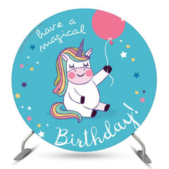 Lofaris Magical Unicorn Blue Round Backdrop For Birthday