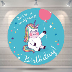 Lofaris Magical Unicorn Blue Round Backdrop For Birthday