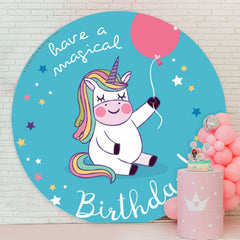 Lofaris Magical Unicorn Blue Round Backdrop For Birthday