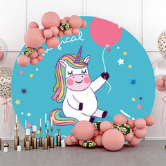 Lofaris Magical Unicorn Blue Round Backdrop For Birthday