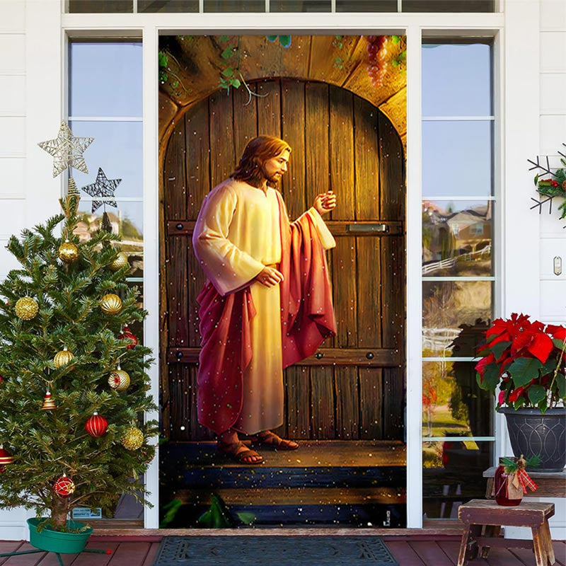 Lofaris Man Knocking Wooden Christmas Door Cover Decoration