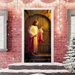 Lofaris Man Knocking Wooden Christmas Door Cover Decoration