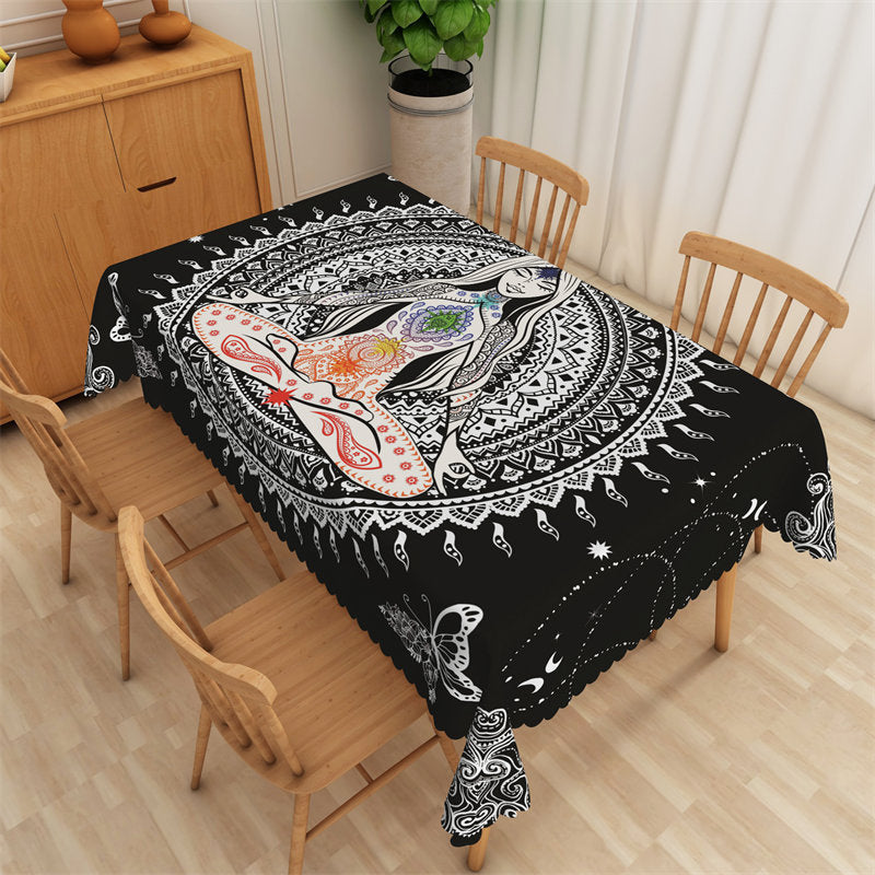 Lofaris Mandala Artistic Women Pattern Black Dining Tablecloth