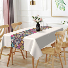 Lofaris Mandala Plaid Kitchen Beige Rectangle Tablecloth