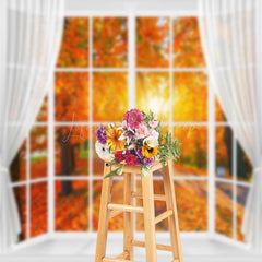 Lofaris Maple Grove Sunlight Window Autumn Scenery Backdrop