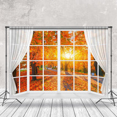 Lofaris Maple Grove Sunlight Window Autumn Scenery Backdrop