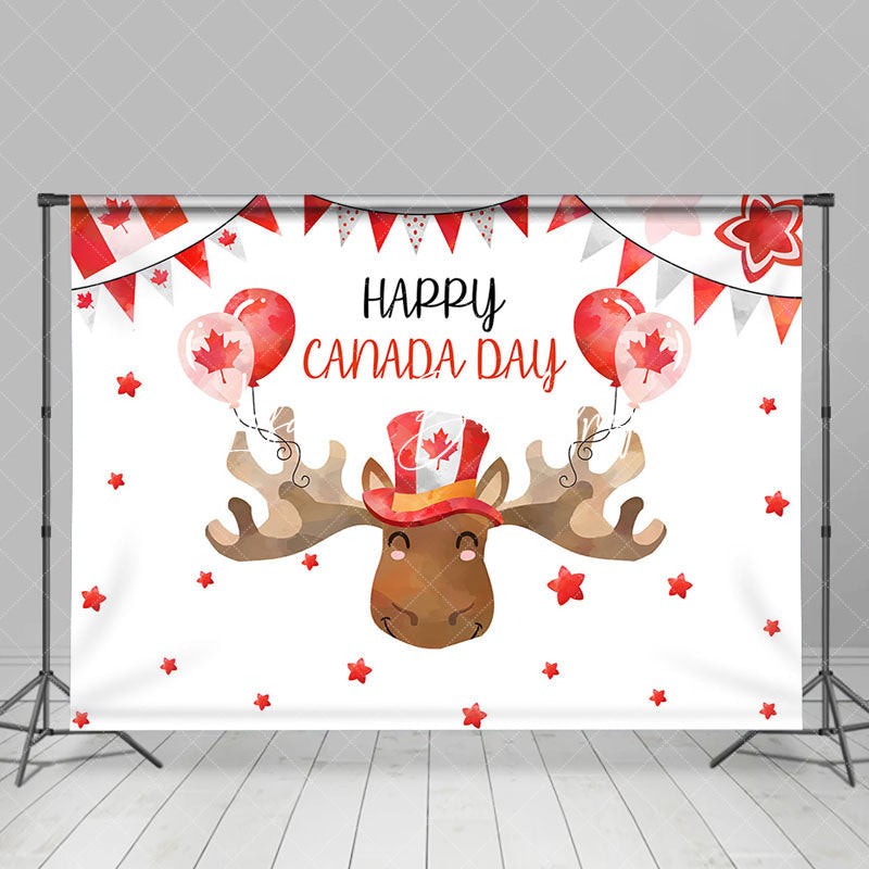 Lofaris Maple Leaf Balloon Antlers Happy Canada Day Backdrop