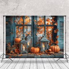 Lofaris Maple Leaf Retro Teal Window Candle Autumn Backdrop