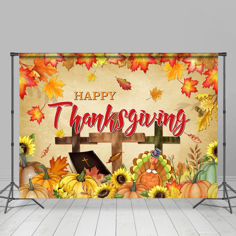 Lofaris Maple Leaf Sunflower Happy Thanksgiving Backdrop