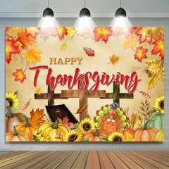 Lofaris Maple Leaf Sunflower Happy Thanksgiving Backdrop