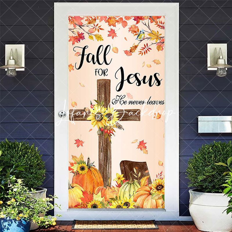 Lofaris Maple Leaves Fall For Jesus Thanksgiving Door Cover