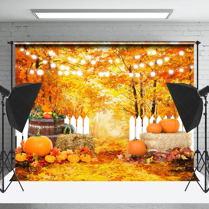 Lofaris Maple Leaves Golden Pumpkin Oil Painting Backdrop